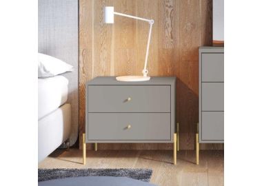 שידת לילה בגוון אפור מבריק פרזול זהב דגם אמבר