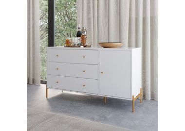 שידת כניסה בגוון לבן מבריק ופרזול זהב דגם לשם