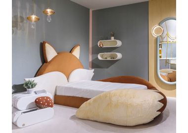 מיטת יחיד לילדים כולל ארגז מצעים דגם שועל