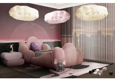 מיטת יחיד דגם עננים בגוון ורוד