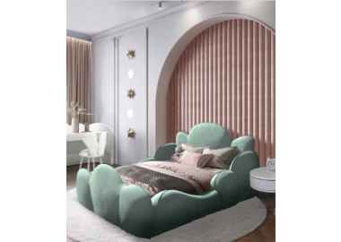 מיטת יחיד דגם עננים בגוון ירוק