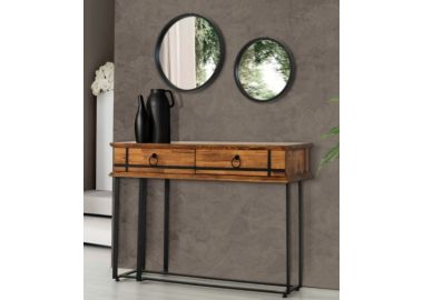 קונסולה מעץ מלא עם ידיות שחורות