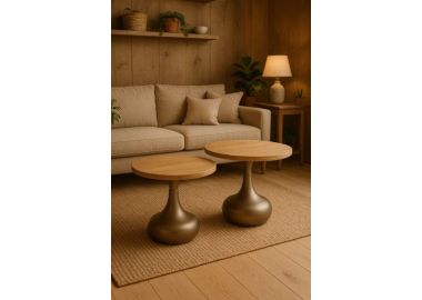 סט שולחנות סלון מתכת עם פלטת דמוי טרוונטין