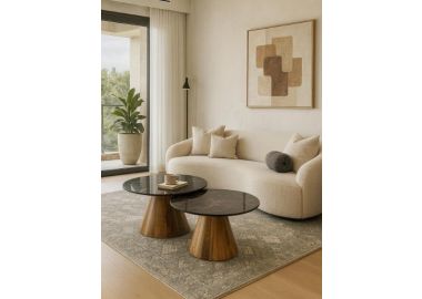 סט שולחנות סלון יוקרתיים בגוון חום כהה