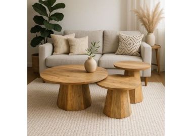 סט שלישית שולחנות סלון מעץ מנגו