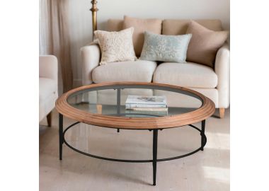 שולחן סלון עגול בשילוב זכוכית דגם  249112 