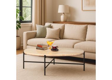 שולחן סלון בעיצוב אובלי בגוון חול-שמנת דגם 24075 