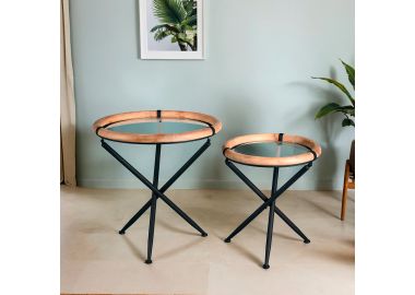 זוג שולחנות צד בשילוב עץ וזכוכית דגם 239106 