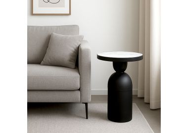 שולחן צד דמוי שיש לבן-אפרפר דגם GF68-9748