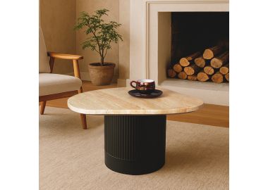 שולחן סלון מאבן טרוונטין ובסיס מתכת שחור דגם GF24068 