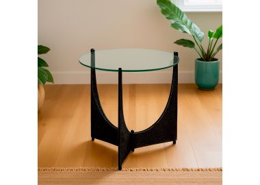 שולחן צד ממתכת שחורה בשילוב זכוכית דגם GF243015S 