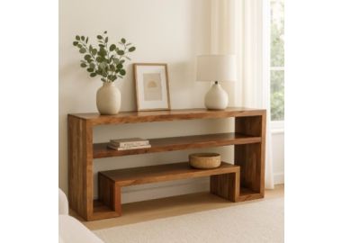 שידת עץ מנגו מעוצבת מדפים פתוחים