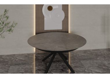 שולחן פינת אוכל עגול נפתח דמוי שיש דגם גרניט מוזהב