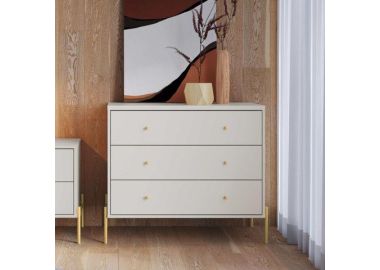 קומודה בגוון לבן מבריק ופרזול זהב דגם אלמוג