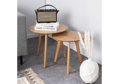 סט 2 שולחנות קפה עגולים בגוון אלון טבעי דגם JOLIE