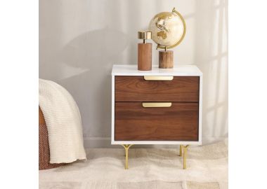 שידת לילה 2 מגירות פורניר אגוז בשילוב מסגרת לבנה מבריקה דגם CANTORI