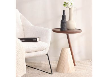 שולחן צד עגול 40 ס"מ פורניר בגוון אגוז דגם SLIDE