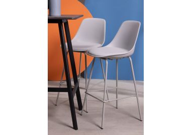 כסא בר אפור משענת גב מושב מרופד דמוי עור דגם MOLO