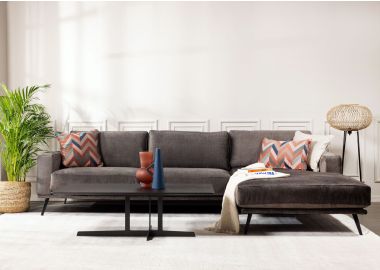 ספה פינתית 300 ס"מ ימין בד בגוון אפור כהה דגם הינדי