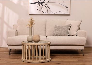 ספה דו מושבית 195 ס"מ בד בגוון מוקה דגם קולינס