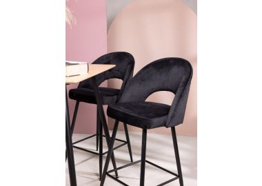 כסא בר שחור בד קטיפה משענת גב דגם ROLLO