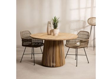 שולחן אוכל עגול בגוון טבעי עץ טיק קוטר 120 ס"מ דגם סלאטי