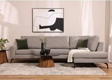 ספה פינתית 290 ס"מ ימין בד בגוון אפור דגם קליפסה