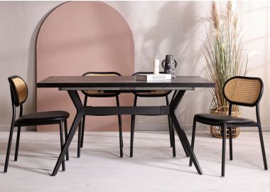 כסא פינת אוכל שחור גב דמוי ראטן דגם RATI