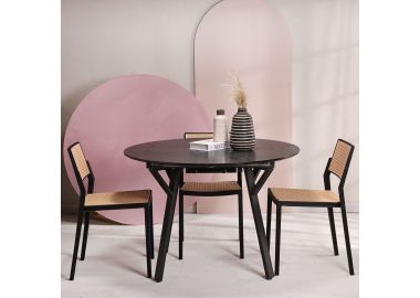 שולחן אוכל נפתח קוטר 110 ס"מ בגוון שחור דגם +ARKA