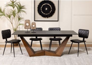 שולחן אוכל נפתח קרמיקה בגוון שחור/טבעי 98*200 ס"מ דגם גראמי