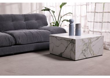 שולחן סלון 80*80 ס"מ שיש בגוון לבן/שחור דגם ELTON