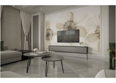 סט מזנון רוחב 2 מטר וזוג שולחנות לסלון קולקציית בטון כהה