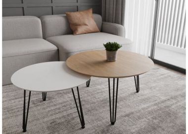 זוג שולחנות סלון קולקציית לבן משולב