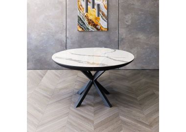 פינת אוכל עגולה נפתחת דגם גלורי גרניט לבן