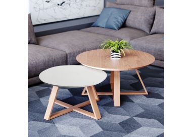 זוג שולחנות לסלון דגם יופיטר לבן משולב