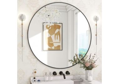 מראה דקורטיבית עם מסגרת שחורה - קוטר 100