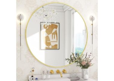 מראה דקורטיבית עם מסגרת זהב - קוטר 100