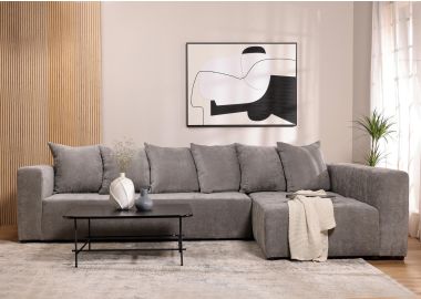 ספה פינתית ימין 300 ס"מ בד אפור דגם בוקסי