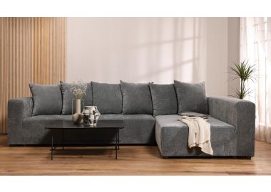 ספה פינתית 300 ס"מ ימין בד אפור/ירוק דגם בוקסי