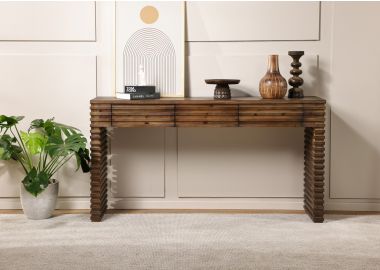 קונסולה 3 מגירות 160 ס"מ עץ אשוח בגוון חום כהה דגם סטפס