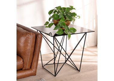 שולחן צד 65*65 ס"מ זכוכית משולבת מתכת בגוון שחור דגם MESH