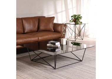 שולחן סלון 120*120 ס"מ זכוכית משולבת מתכת בגוון שחור דגם MESH