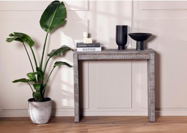 קונסולה 90 ס"מ עץ אשוח ממוחזר בגוון אפור מעושן דגם אורלינס