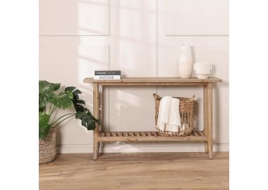 קונסולה 140 ס"מ כולל מדף תחתון עץ אורן ממוחזר בגוון טבעי דגם אינגרייב