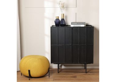 שידה 2 דלתות MDF ופורניר אלון בגוון שחור דגם קיוב