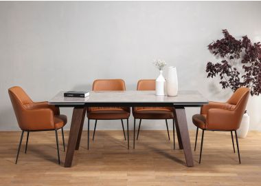 שולחן אוכל נפתח 90*180 ס"מ קרמיקה אפור מבריק דגם סול