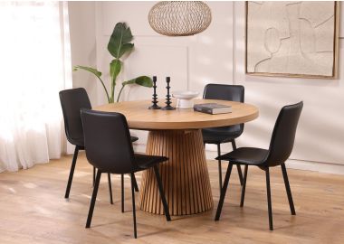 שולחן אוכל עגול נפתח קוטר 130 ס"מ פורניר אלון בגוון טבעי דגם מגנום