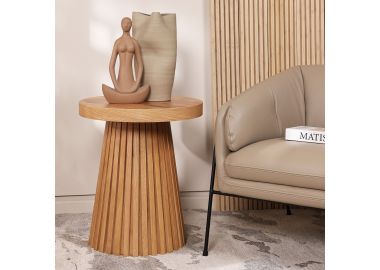 שולחן צד עגול קוטר 50 ס"מ פורניר אלון בגוון טבעי דגם מגנום