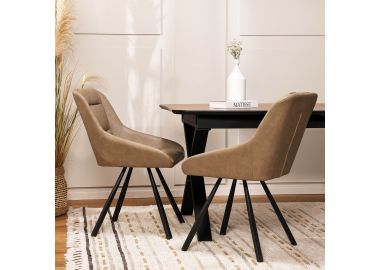 כסא אוכל בד דמוי עור בגוון חום דגם סאול