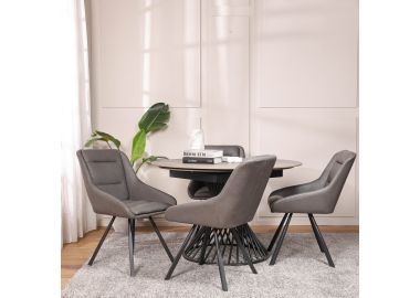 כסא אוכל בד דמוי עור בגוון אפור כהה דגם סאול